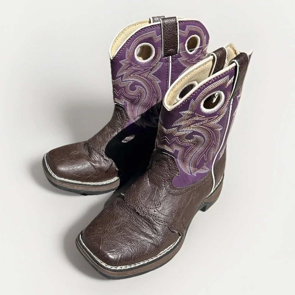 Lil Durango Kids BT386 Brown Purple Western Cowboy Boots Girls Size 4.5 M